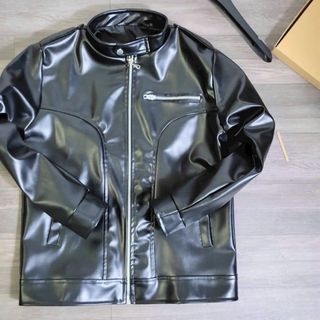 Áo khoác nam da simili chất lượng túi giả dây kéo ở ngực