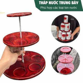 THÁP 3 TẦNG GIẢ GỖ BÀY BIA, NƯỚC NGỌT
