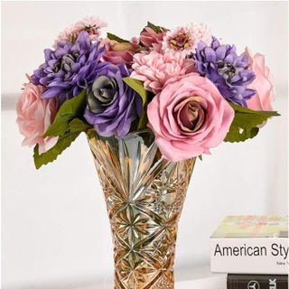 BÌNH CẮM HOA THUỶ TINH VÀNG 30CM HOẠ TIẾT (T12)