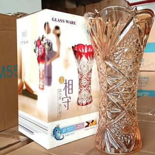 BÌNH CẮM HOA THUỶ TINH VÀNG 30CM HOẠ TIẾT (T12)