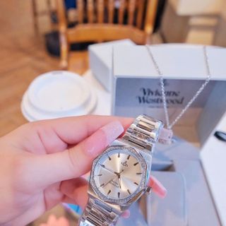 SET ĐỒNG HỒ CAO CẤP VIVIENNE LIMEHOUSE BẠC CÙNG DÂY CHUYỀN MẶT HỘT FULLBOX