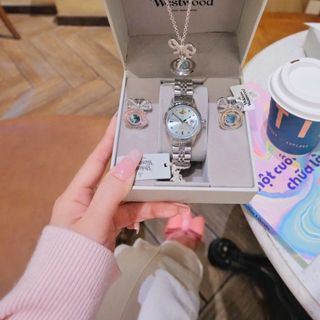 SET ĐỒNG HỒ NỮ CAO CẤP VIVIENNE CAMBERWELL BẠC MẶT XANH HAI SIZE FULLBOX