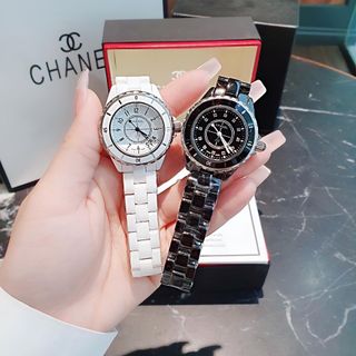 ĐỒNG HỒ NỮ CAO CẤP CHANEU ĐÁ CERAMIC TRẮNG VÀ ĐEN MẶT SỐ HỘT
