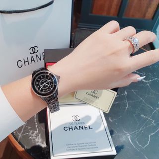 ĐỒNG HỒ NỮ CAO CẤP CHANEU ĐÁ CERAMIC TRẮNG VÀ ĐEN MẶT SỐ HỘT