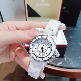ĐỒNG HỒ NỮ CAO CẤP CHANEU ĐÁ CERAMIC TRẮNG VÀ ĐEN MẶT SỐ HỘT