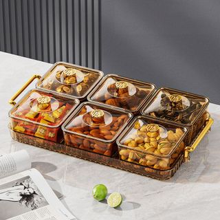 Nhựa - Khay 6 Hũ Mứt Mika Nhựa 6 Ngăn Vàng 8068 (THÙNG 24C)