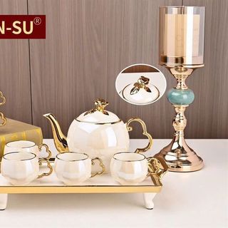 Bộ Ấm Chén Trắng Kèm Khay J15C-1 (THÙNG 10B)