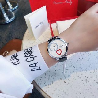 ĐỒNG HỒ NỮ CAO CẤP SALVATHORE COURE DÂY DA CÁ SẤU MẶT TRÁI TIM NIỀNG THÉP