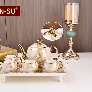 Bộ Ấm Chén Vân Đá Kèm Khay J15C-6 (THÙNG 10B)