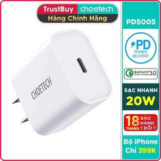Adapter Củ Sạc điện thoại, máy tính bảng, ipad, CHOETECH PD 20W Chuyên Sạc Nhanh PD5005