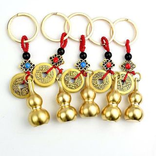 MÓC KHOÁ HỒ LÔ VÀ 5 ĐỒNG XU PHONG THUỶ MAY MẮN