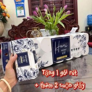 SET 12 CUỘN KHĂN GIẤY VỆ SINH HAMI HOA XANH