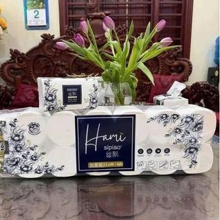 SET 12 CUỘN KHĂN GIẤY VỆ SINH HAMI HOA XANH