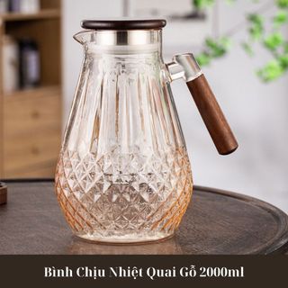 Bình, Ca Thủy Tinh Chịu Nhiệt Vàng Tay Cầm Cán Gỗ (THÙNG 24C)