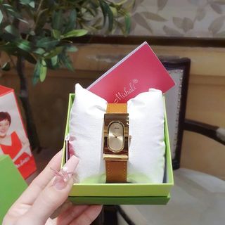 ĐỒNG HỒ NỮ CHÍNH HÃNG MISHALI DÂY DA MẶT CN NIỀNG VÀNG FULLBOX