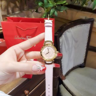 ĐỒNG HỒ NỮ CAO CẤP SALVATHORE DÂY DA MẶT HOA MÀU HỒNG VIỀN BEZEL VÀNG