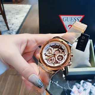 ĐỒNG HỒ NỮ CAO CẤP GUECC ECO DÂY NHỰA TRONG MẶT CHONOGRAP