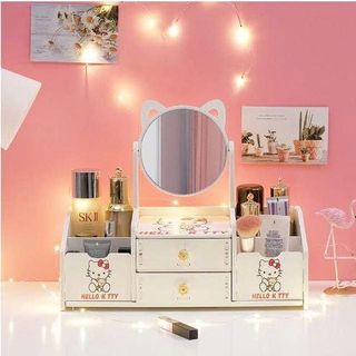 KỆ ĐỰNG MỸ PHẨM MINI KÈM GƯƠNG TAI MÈO