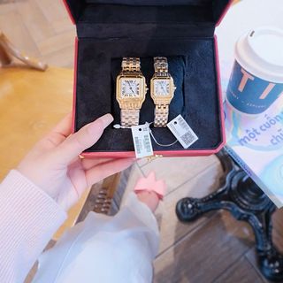 ĐỒNG HỒ NỮ CAO CẤP CATIƠR HAI SIZE MINI DÂY THÉP VÀNG MẶT TRẮNG VUÔNG