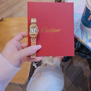 ĐỒNG HỒ NỮ CAO CẤP CATIƠR HAI SIZE MINI DÂY THÉP VÀNG MẶT TRẮNG VUÔNG