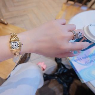 ĐỒNG HỒ NỮ CAO CẤP CATIƠR HAI SIZE MINI DÂY THÉP VÀNG MẶT TRẮNG VUÔNG
