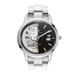 ĐỒNG HỒ NAM CAO CẤP D WELLINGTON ICONIC LINK AUTOMATIC DÂY THÉP BẠC MẶT ĐEN FULLBOX HỘP NƠ