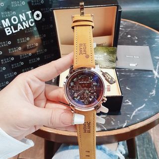 SĂN SALE ĐỒNG HỒ NAM TRUNG CẤP MONBLAN DÂY DA MẶT CHONOGRAP CHẤM ĐEN