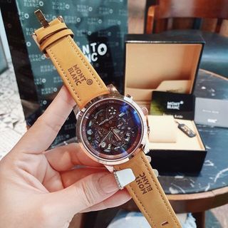 SĂN SALE ĐỒNG HỒ NAM TRUNG CẤP MONBLAN DÂY DA MẶT CHONOGRAP CHẤM ĐEN