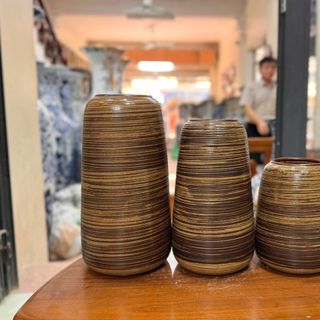 Set 3 Bình Hoa, Lọ Hoa Vân Gỗ (THÙNG 8 SET )
