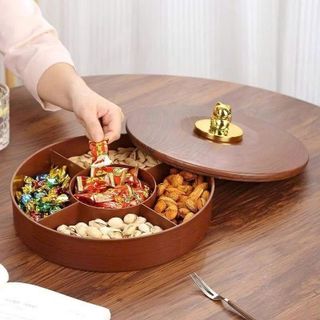 KHAY MỨT TRÒN GIẢ GỖ NẮP VÀNG