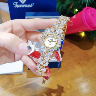 SET VALENTINE ĐỒNG HỒ NỮ CHÍNH HÃNG FUNMEI F2053 ĐÍNH SWAROSKI KÈM DÂY CHUYỀN FULLBOX