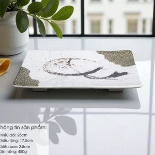 Đĩa Chữ Nhật vân đá xanh Nine Plus - Melamine A5 Khó Vỡ, dùng đựng Sushi, cá hấp