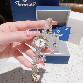 SET VALENTINE ĐỒNG HỒ NỮ CHÍNH HÃNG FUNMEI F2055 ĐÍNH SWAROSKI ĐI KÈM DÂY CHUYỀN FULLBOX TEM HÃNG