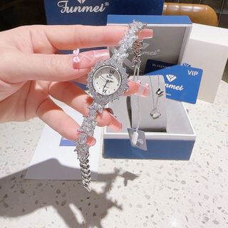 SET VALENTINE ĐỒNG HỒ NỮ CHÍNH HÃNG FUNMEI F2055 ĐÍNH SWAROSKI ĐI KÈM DÂY CHUYỀN FULLBOX TEM HÃNG