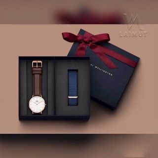 SET VALENTINE DANIEL CAO CẤP DA PETITE VÀ DÂY NATO FULLBOX HỘP NƠ ĐỎ