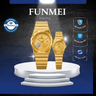 QUÀ VALENTINE ĐỒNG HỒ NAM NỮ CHÍNH HÃNG FUNMEI FIV DÂY THÉP VÀNG VÀ DEMI FULLBOX TEM