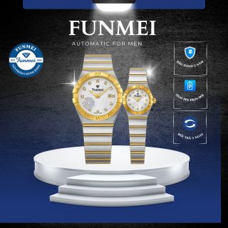 QUÀ VALENTINE ĐỒNG HỒ NAM NỮ CHÍNH HÃNG FUNMEI FIV DÂY THÉP VÀNG VÀ DEMI FULLBOX TEM