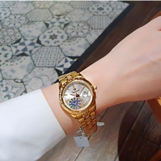 QUÀ VALENTINE ĐỒNG HỒ NAM NỮ CHÍNH HÃNG FUNMEI F2036 DÂY THÉP VÀNG MẶT TRÒN SAPHIRE FULLBOX TEM