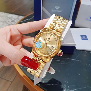 QUÀ VALENTINE ĐỒNG HỒ NAM NỮ CHÍNH HÃNG FUNMEI F2036 DÂY THÉP VÀNG MẶT TRÒN SAPHIRE FULLBOX TEM