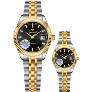 QUÀ VALENTINE ĐỒNG HỒ NAM NỮ CHÍNH HÃNG FUNMEI F2036 DÂY THÉP BẠC DEMI MẶT TRÒN SAPHIRE FULLBOX TEM