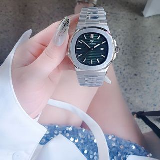 QUÀ VALENTINE ĐỒNG HỒ CHÍNH HÃNG FUNMEI COUPLE F8020 DÂY THÉP BẠC MAT VUÔNG FULLBOX TEM
