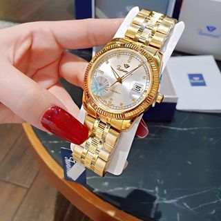 QUÀ VALENTINE ĐỒNG HỒ NAM NỮ CHÍNH HÃNG FUNMEI F2036 DÂY THÉP VÀNG MẶT TRÒN SAPHIRE FULLBOX TEM