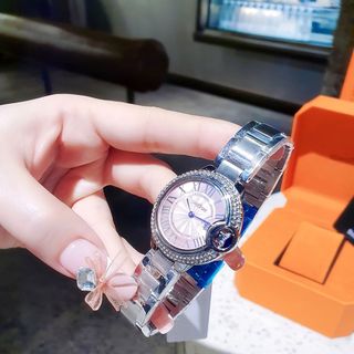 QUÀ VALENTINE ĐỒNG HỒ NỮ CHÍNH HÃNG COMLOVEI THÉP BẠC MẶT HỒNG VIỀN HỘT FULLBOX