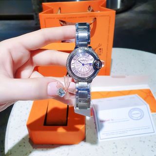 QUÀ VALENTINE ĐỒNG HỒ NỮ CHÍNH HÃNG COMLOVEI  THÉP BẠC MẶT HỒNG VIỀN HỘT FULLBOX