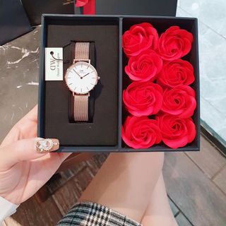 SET VALENTINE DANIEL CAO CẤP DA LƯỚI PETITE VÀ HOA HỒNG HỘP NƠ ĐỎ