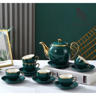 Bộ Ấm Chén Xanh Kẻ Vàng 14-1 (2) (THÙNG 12B)