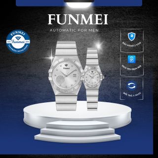 QUÀ VALENTINE ĐỒNG HỒ NAM NỮ CHÍNH HÃNG FUNMEI FIV DÂY THÉP BẠC FULLBOX TEM
