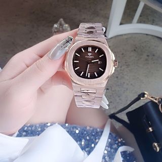 QUÀ VALENTINE ĐỒNG HỒ CHÍNH HÃNG FUNMEI COUPLE F8020 DÂY THÉP HỒNG VÀNG MAT VUÔNG FULLBOX TEM