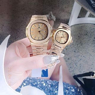 QUÀ VALENTINE ĐỒNG HỒ CHÍNH HÃNG FUNMEI COUPLE F8020 DÂY THÉP HỒNG VÀNG MAT VUÔNG FULLBOX TEM