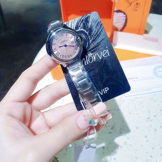 QUÀ VALENTINE ĐỒNG HỒ NỮ CHÍNH HÃNG COMLOVEI THÉP BẠC MẶT HỒNG NIỀNG TRƠN FULLBOX